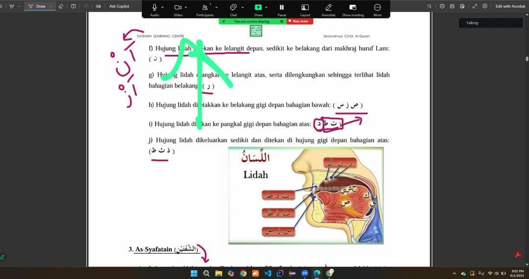 Sesi kelas online mempelajari makhraj huruf