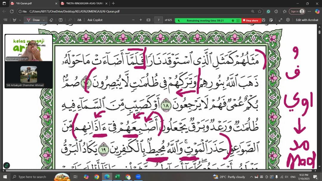 Sesi kelas mengaji Al-Quran secara online bersama pengajar